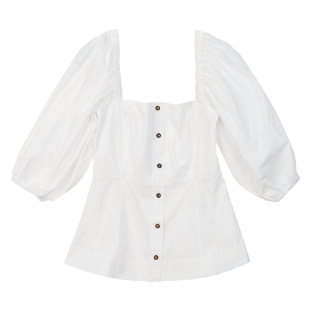 GANNI White Puff Sleeve Poplin Blouse 8 euc  summer ssense